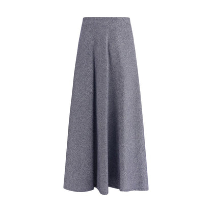 Sara Roka Blue Cotton Midi Skirt with flared silhouette, elegant denim-effect fabric, and discreet side zipper closure.