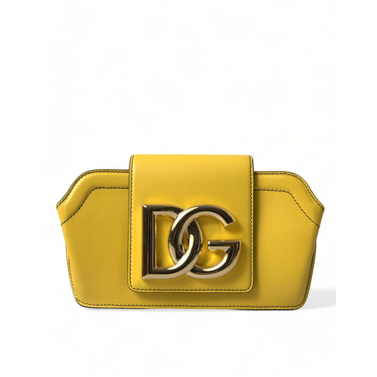 Dolce & Gabbana Yellow Smooth Leather DG Logo Clutch Crossbody Case Bag
