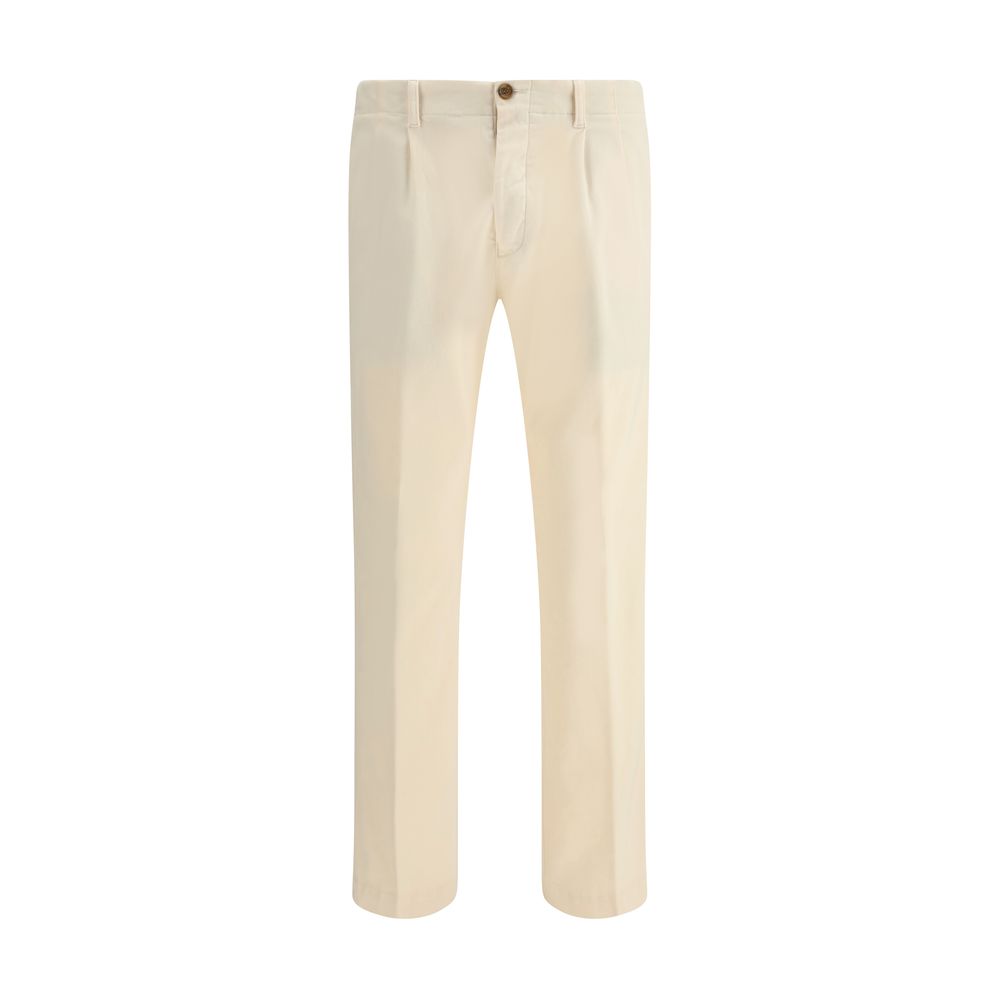 Germano Cream Cotton Casual Pants showcasing slim fit with zip-and-button closure, belt loops, and five-pocket design, AW25 collection.