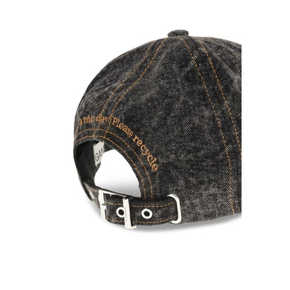 Ganni Gray Cotton Cap (Baseball Hat) with adjustable back closure, made from durable cotton denim.