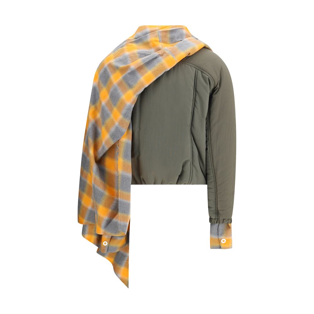 MARBELL Green Cotton Coat with plaid maxi scarf, quilted down, long sleeves, and front zip closure for AW25 collection.