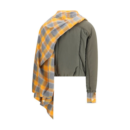 MARBELL Green Cotton Coat with plaid maxi scarf, quilted down, long sleeves, and front zip closure for AW25 collection.