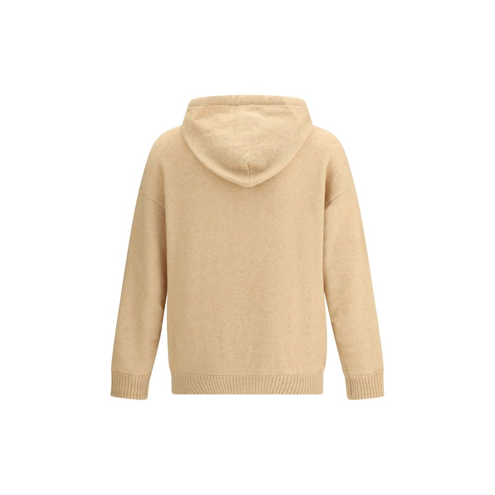 Back view of Laneus Beige Cashmere Hoodie with ribbed hem and hood.