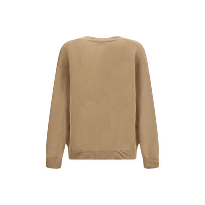 Back view of Laneus Beige Merino Wool Cardigan with ribbed trim featuring an oversized design for a relaxed style.