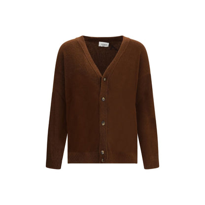 Laneus Brown Cashmere Cardigan with V-neck and button closure, featuring ribbed hem and cuffs, perfect for a sophisticated or casual look.