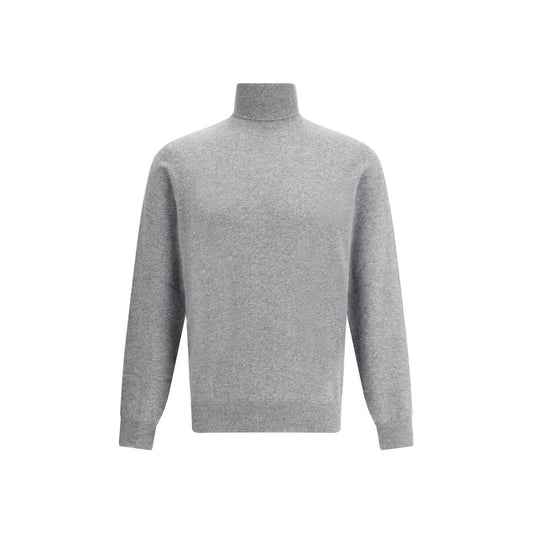 Brunello Cucinelli Gray Cashmere Cashmere Sweater, elegant turtleneck with ribbed cuffs and hem, versatile and sophisticated.