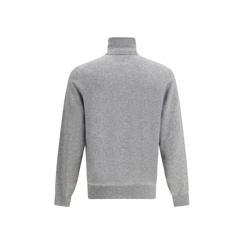 Brunello Cucinelli Gray Cashmere Cashmere Sweater back view with turtleneck and ribbed cuffs.