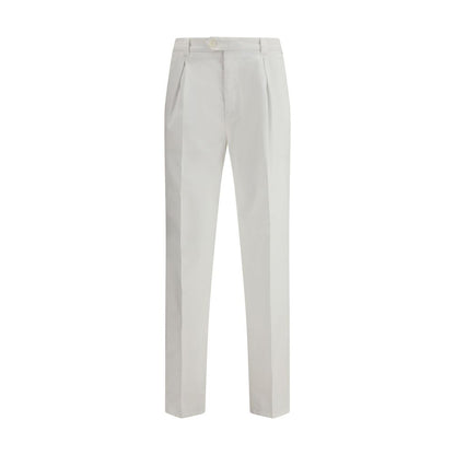 Brunello Cucinelli White Cotton Casual Pants with elegant gabardine material and classic silhouette, featuring American-style pockets.