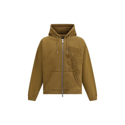 Alt Tag: Dsquared² Brown Cotton Sweatshirt with zipper, patch pockets, and logo patches for urban style and comfort.