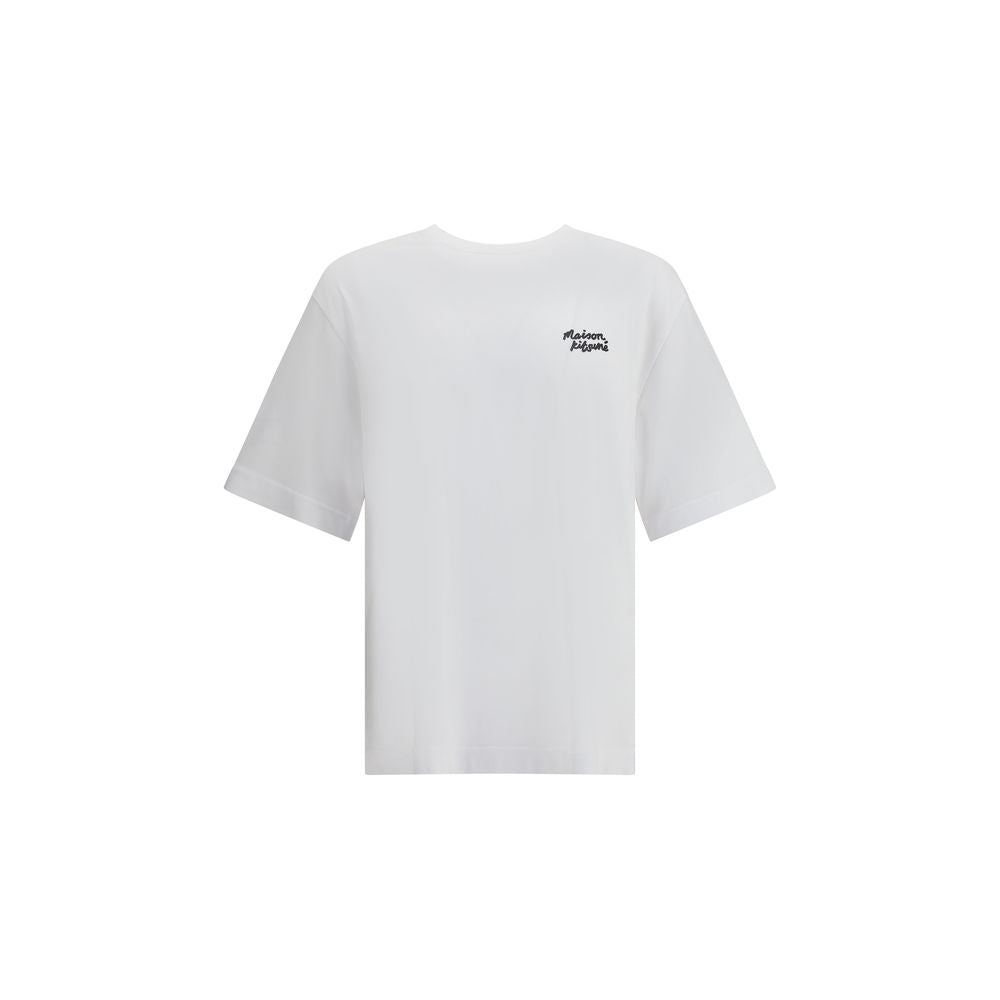 Maison Kitsuné White Cotton T-Shirt with logo, ribbed crew neck, and classic fit.