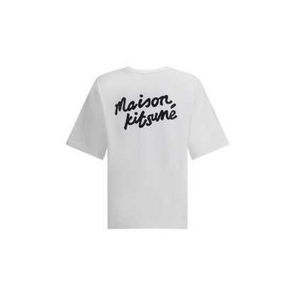 Maison Kitsuné White Cotton T-Shirt with contrast logo and ribbed crew neck, perfect for a casual everyday look.