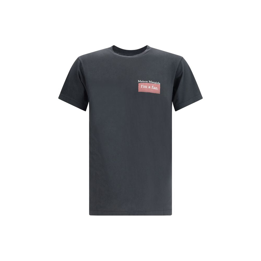 Margiela Black Cotton T-Shirt with printed logo, ribbed crew neck, and minimalist design