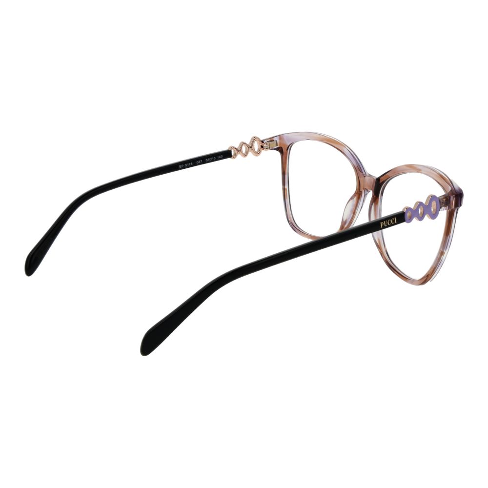 Emilio Pucci Brown Women Glasses Frame in plastic full-rim butterfly style with demo lenses, 56-15-140 size.