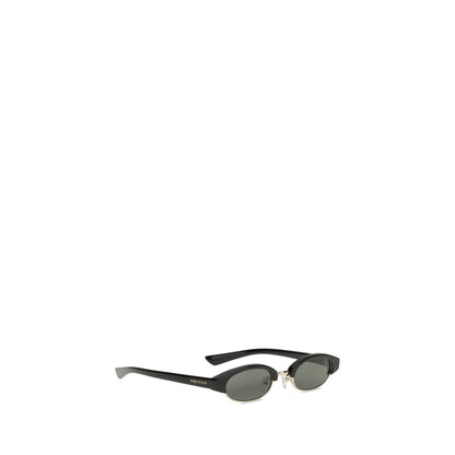 Alexander McQueen Black Acetate Sunglasses with narrow oval silhouette and semi-rimless frame, elegant McQueen logo on temples, AW25.