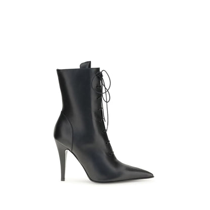 Alexander McQueen Black Calf Leather Bos Taurus Lace-Up Boots with pointed toe and high heel
