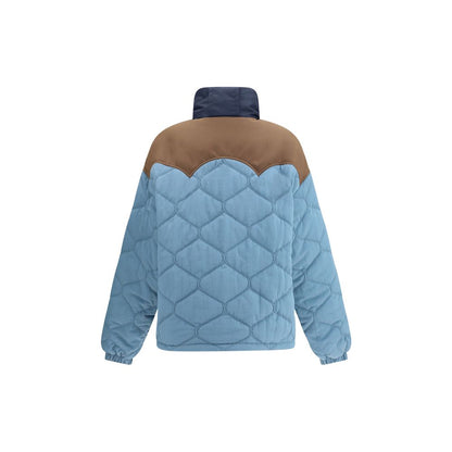 Rear view of MARBELL Light Blue Polyamide Coat featuring quilted design and contrasting shoulder detail.