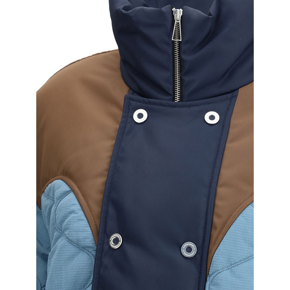 Close-up of MARBELL Light Blue Polyamide Coat with contrasting shoulder detail and zipper closure, highlighting modern design.