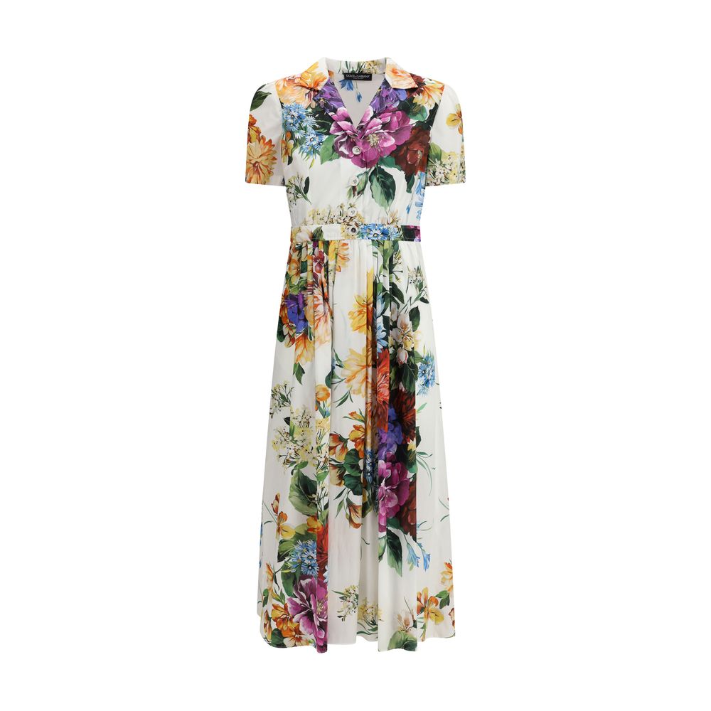 Dolce & Gabbana Multicolor Cotton Casual Dress with floral print and pleated wide skirt, elegant and feminine design.