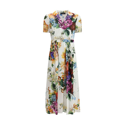 Dolce & Gabbana Multicolor Cotton Casual Dress with floral print and pleated wide skirt, elegant and feminine design.