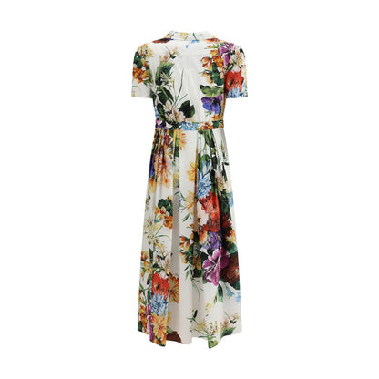 Dolce & Gabbana Multicolor Cotton Casual Dress with floral print, button closure, and wide pleated skirt, back view.