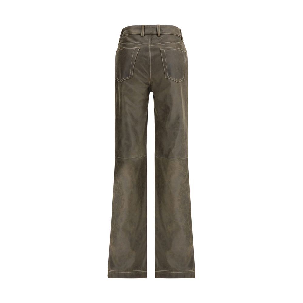 Back view of Etro Brown Leather Pants with a straight leg, mid-rise waist, and five-pocket design for versatile style.