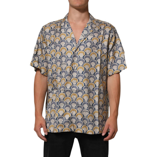 Dolce & Gabbana Cream Cotton Silk Hawaii Scallop Shell Print Shirt