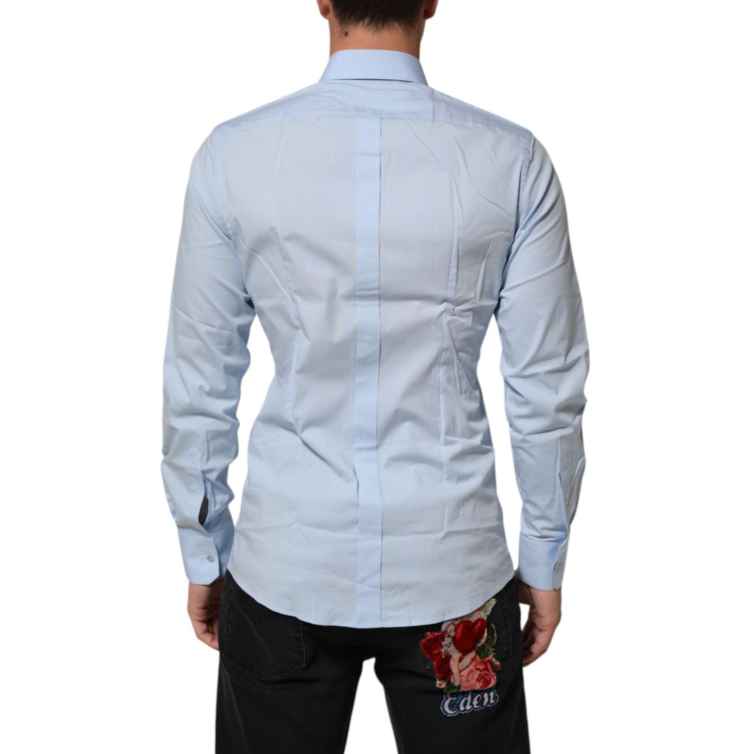 Dolce & Gabbana Light Blue Cotton GOLD Formal Men Dress Shirt