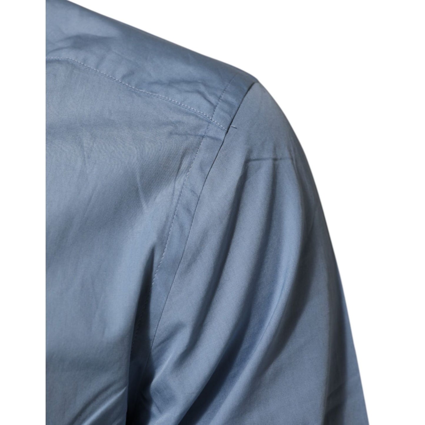 Dolce & Gabbana Blue Cotton Collared GOLD Formal Dress Shirt