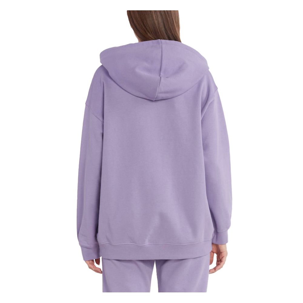 Back view of a PINKO Purple Cotton Women Sweater, luxurious purple hoodie with bold rubber logo, showcasing casual chic style for trendsetters.