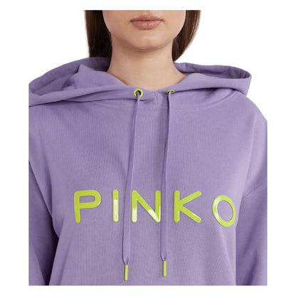 PINKO Purple Cotton Women Sweater with bold rubber logo print, a trendy and comfortable hoodie for a chic look.