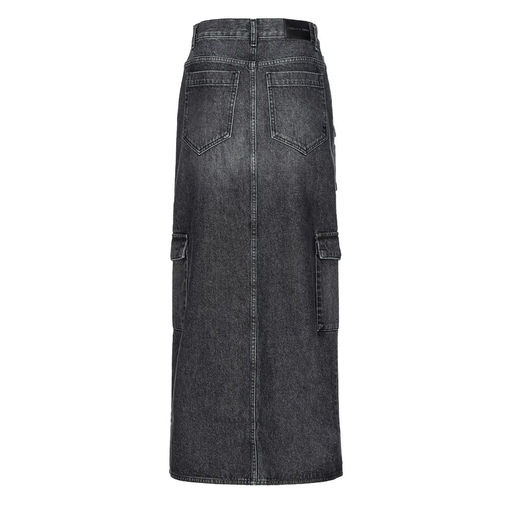 PINKO Black Cotton Skirt with zip, back, flap, and side pockets, long design.
