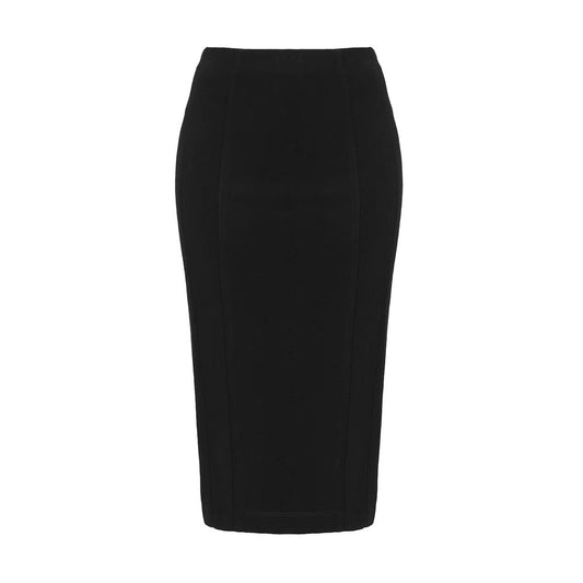 PINKO Black Viscose Skirt with rear zip closure, slim fit design, made in Italy, showcasing elegant stretch technical fabric.