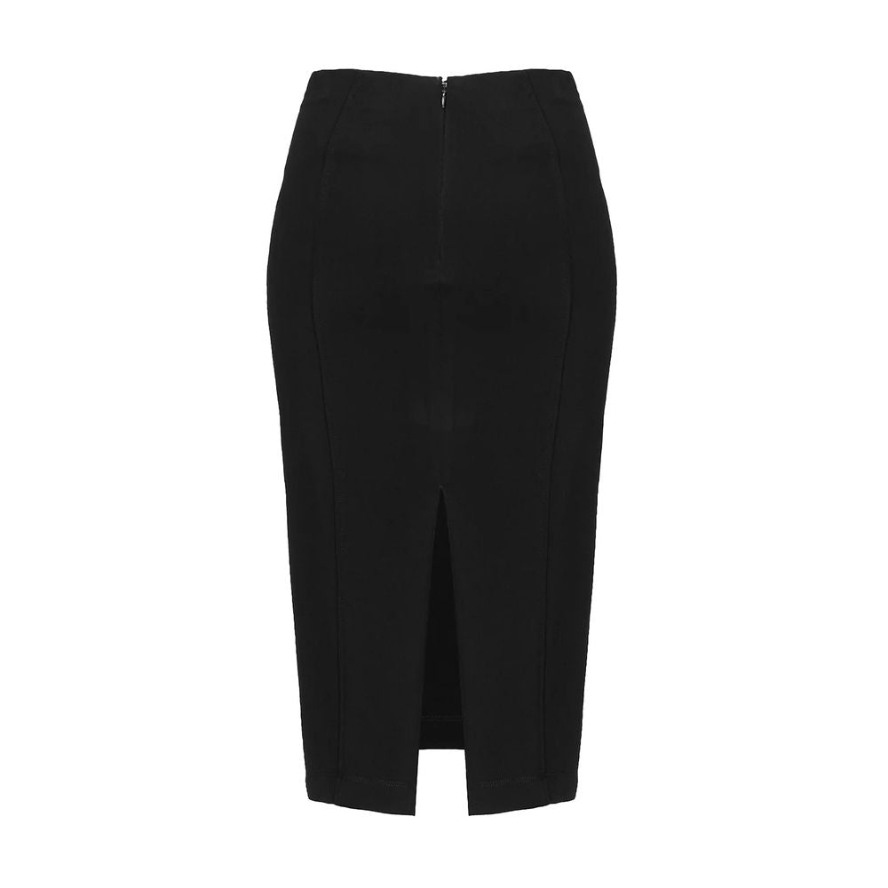PINKO Black Viscose Skirt with rear zip closure and slit, made in Italy, slim fit, stretch technical fabric.