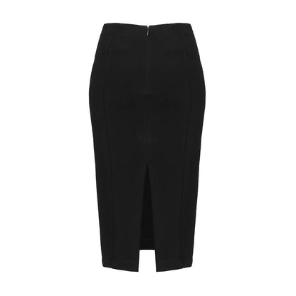 PINKO Black Viscose Skirt with rear zip closure and slit, made in Italy, slim fit, stretch technical fabric.