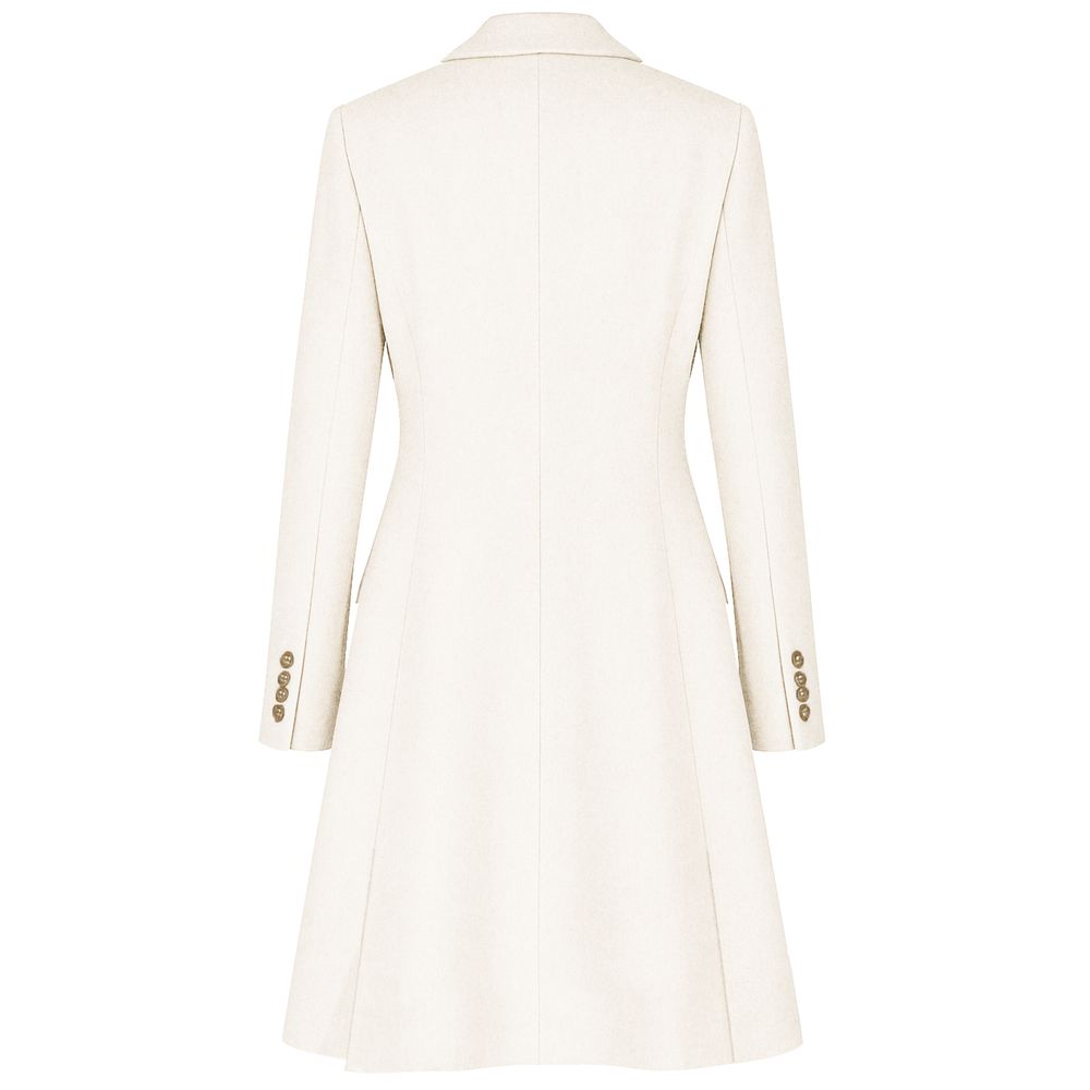 Back view of Made in Italy White Wool Women Coat showcasing its elegant design and premium virgin wool fabric.