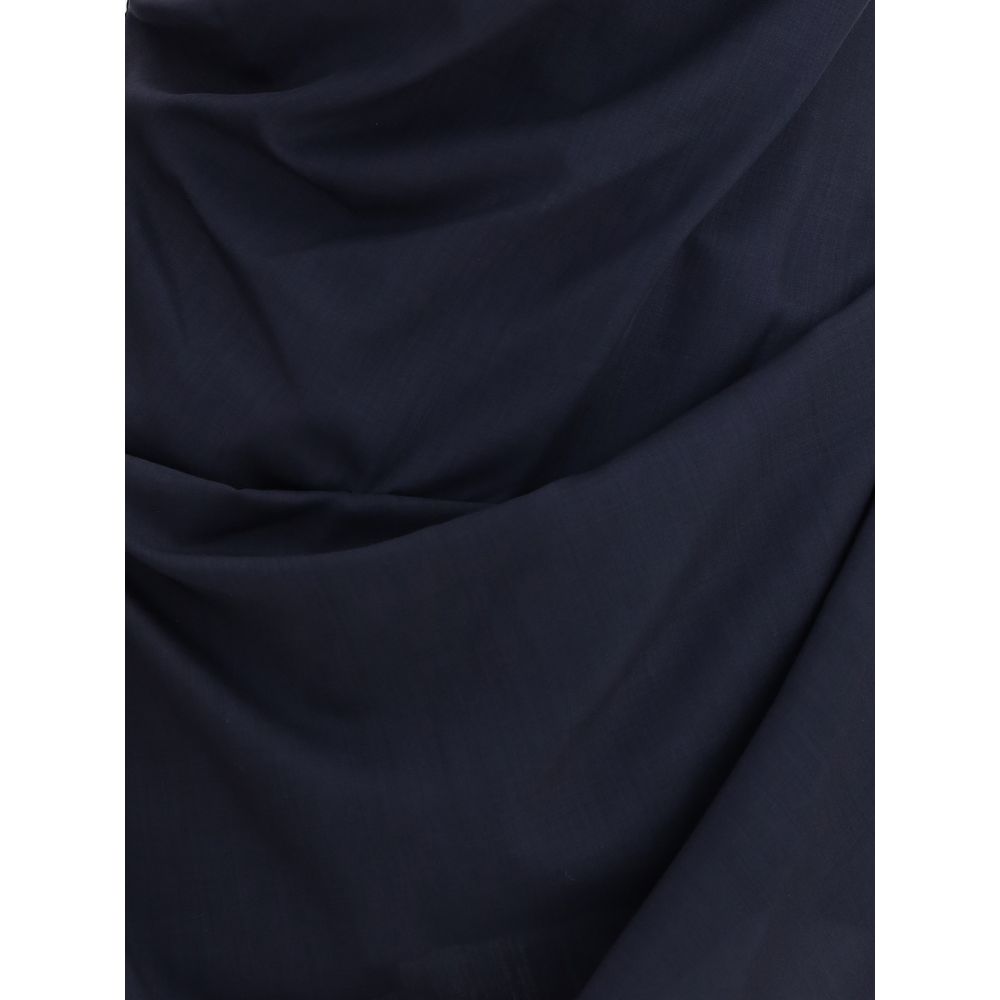 Close-up of fabric texture on Vivienne Westwood Blue Wool Casual Dress, highlighting elegant draping and rich blue color.