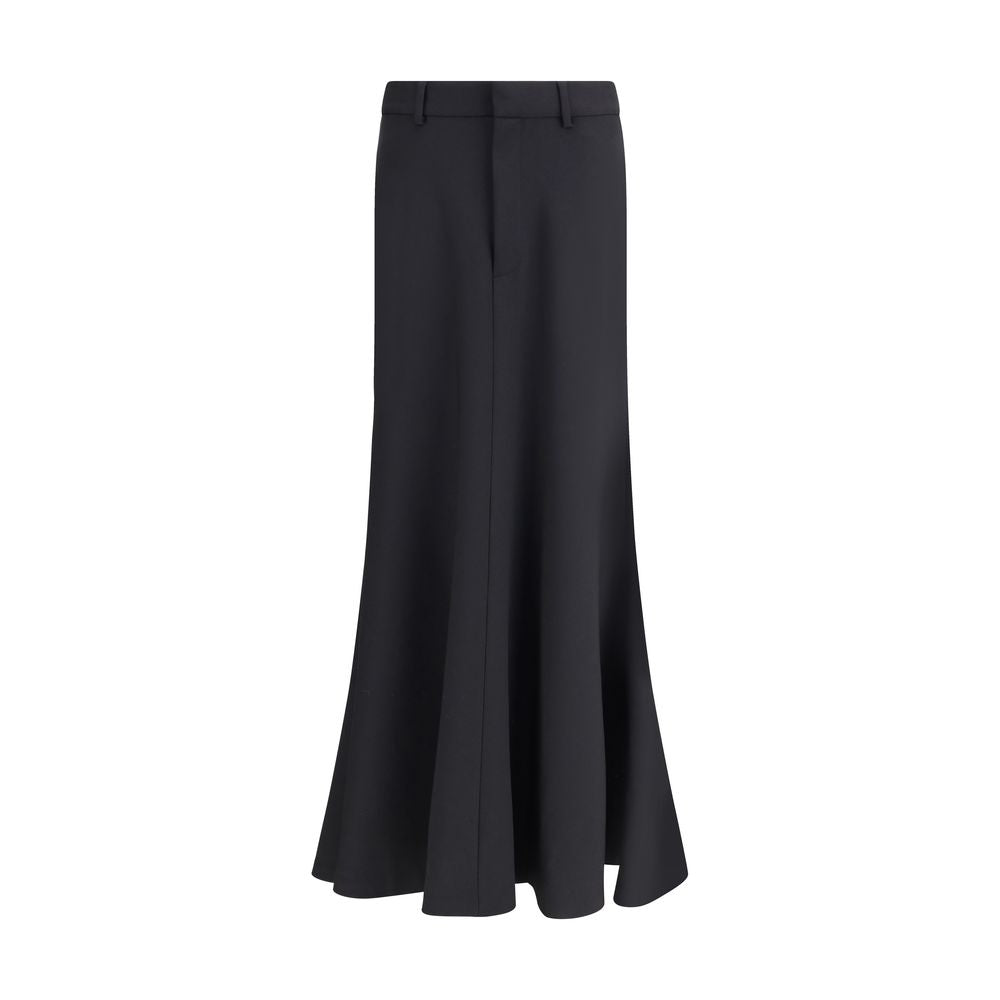 Balenciaga Black Fleece Wool Long Skirt with mid-rise waist and inner pants, front buttons and belt loops for versatile style.