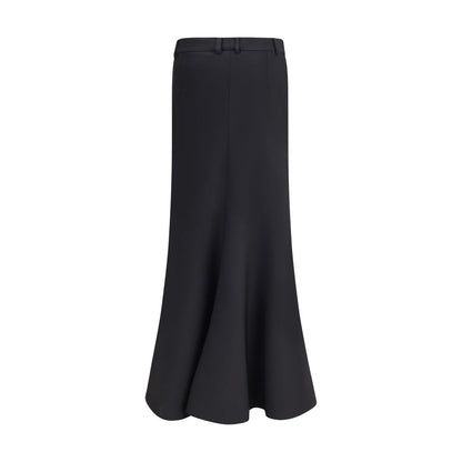 Balenciaga Black Fleece Wool Long Skirt with mid-rise waist, front buttons, and inner pants for versatile AW25 style.