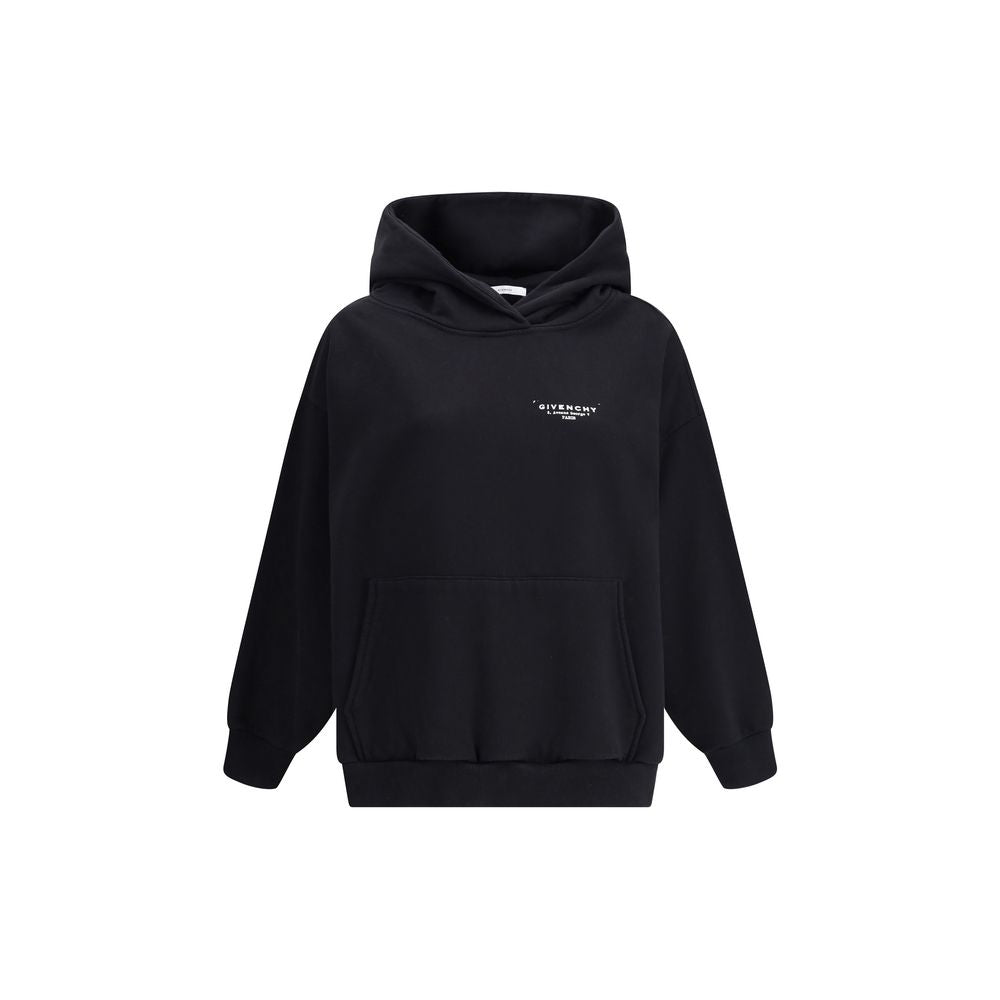 Givenchy Black Cotton Sweatshirt with pouch pocket and printed logo, oversized fit, Autumn Winter 2025. 100% Cotton fabric.