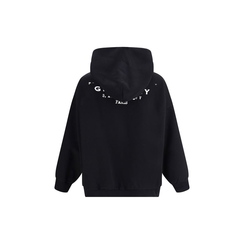 Givenchy Black Cotton Sweatshirt with back view, oversized fit, soft hood, 100% cotton. Modern design ideal for AW25 season fashion.