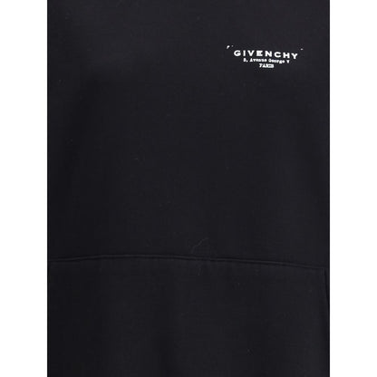 Givenchy Black Cotton Sweatshirt with printed logo on chest, featuring a soft hood and pouch pocket, oversized fit, composition 100% cotton.