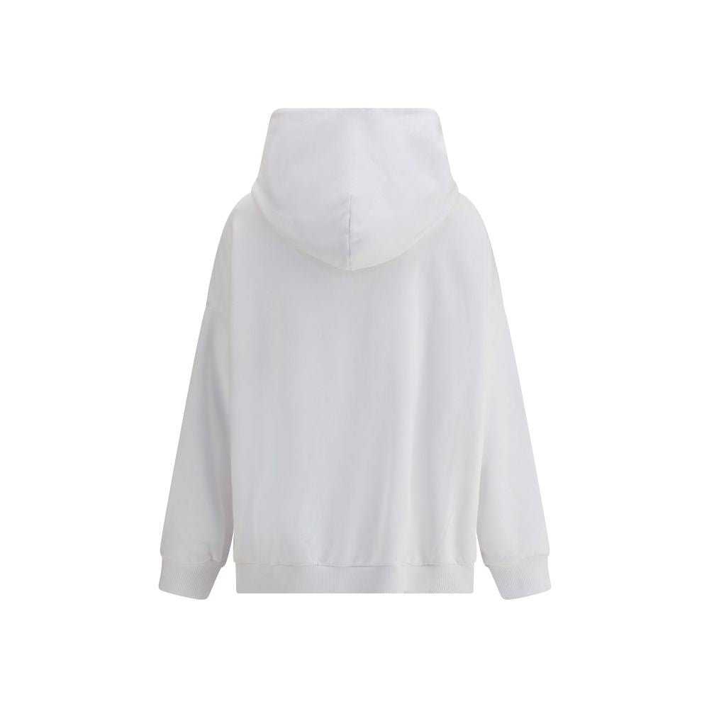 Back view of Givenchy White Cotton Sweatshirt with hood and ribbed hem, featuring gauzy fabric for a modern look, AW25 season.