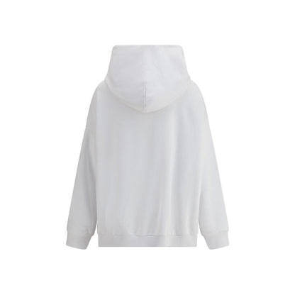 Back view of Givenchy White Cotton Sweatshirt with hood and ribbed hem, featuring gauzy fabric for a modern look, AW25 season.