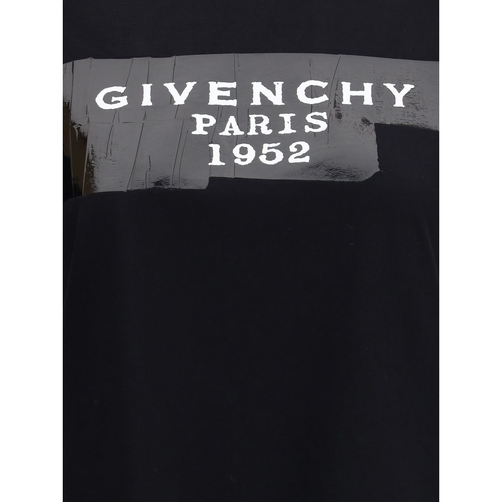 Givenchy Black Cotton T-Shirt with 3D GIVENCHY Tape print, crew neck, and soft cotton fabric for a stylish look, front view.