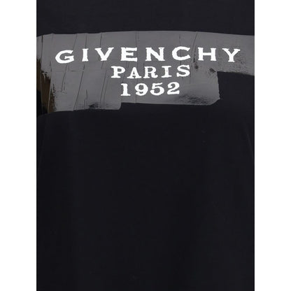 Givenchy Black Cotton T-Shirt with 3D GIVENCHY Tape print, crew neck, and soft cotton fabric for a stylish look, front view.