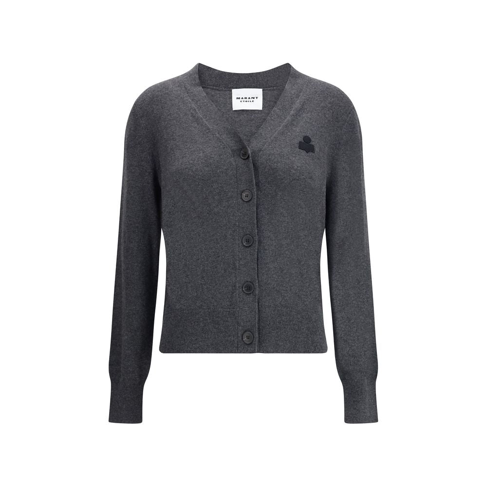 Marant Etoile Gray Cotton Cardigan with long sleeves, V-neckline, button closure, and logo, perfect for casual, refined style.