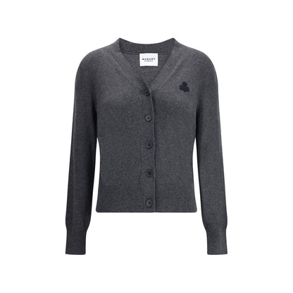 Marant Etoile Gray Cotton Cardigan with long sleeves, V-neckline, button closure, and logo, perfect for casual, refined style.