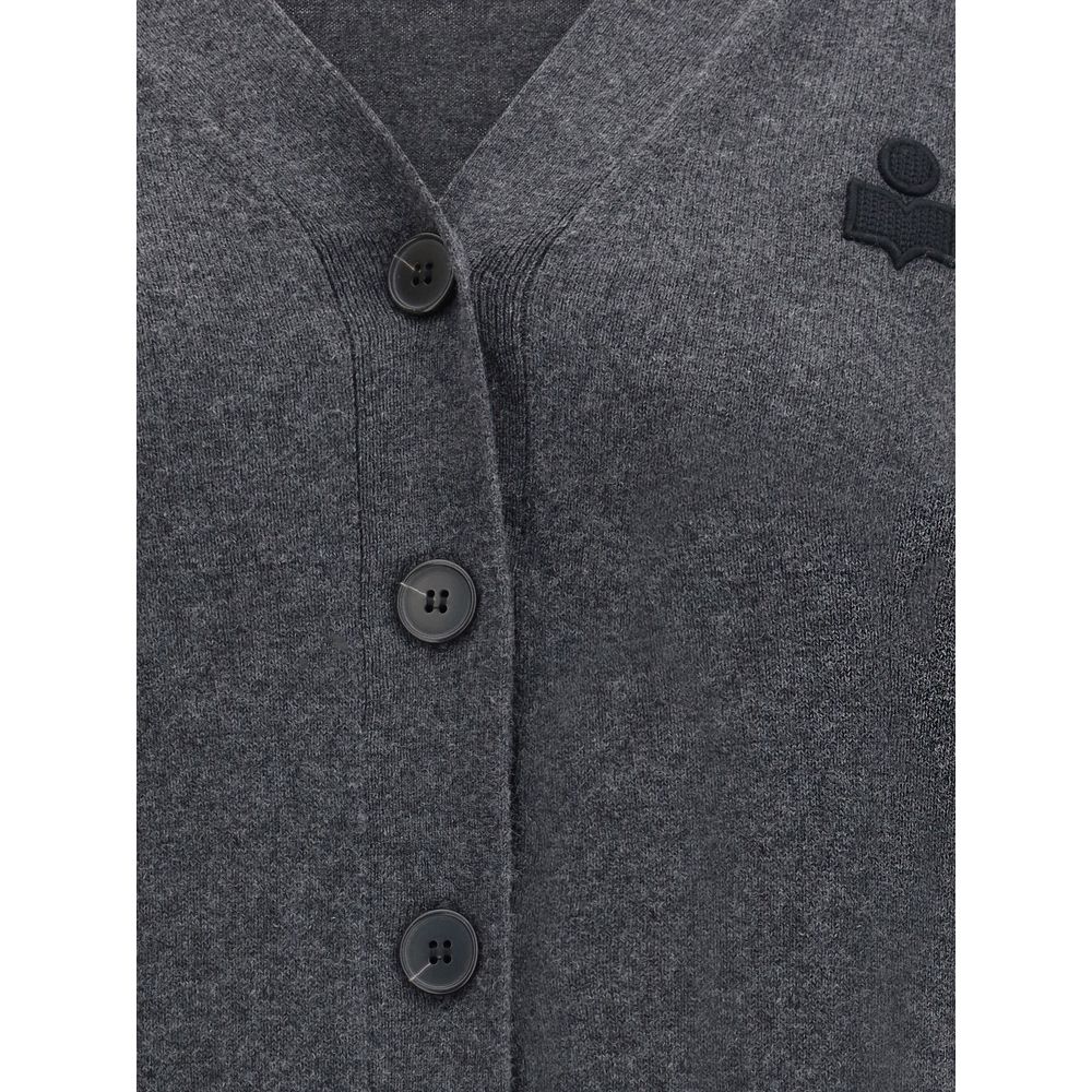 Marant Etoile Gray Cotton Cardigan with V-neckline, button closure, and logo detail for casual style.