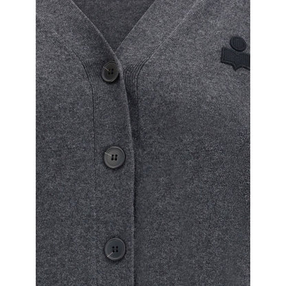 Marant Etoile Gray Cotton Cardigan with V-neckline, button closure, and logo detail for casual style.