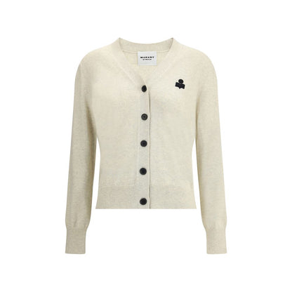 Marant Etoile White Cotton Cardigan with V-neckline, long sleeves, front button closure, and logo, ideal for casual refined style, AW25.